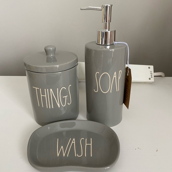 rae dunn 3 pcs bathroom set grey color